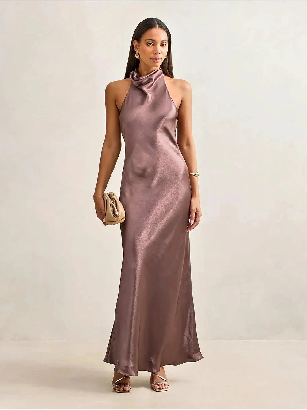 Gorgeous Ever New Halter Back Tie Maxi Dress Brown US size 8